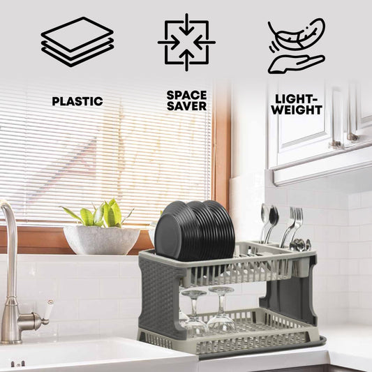 Tuffex Rattan Style 2-Tier Kitchen Dish Drainer