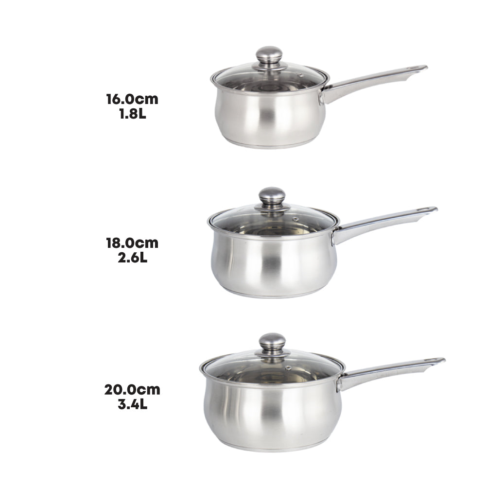 Lustro Stainless Steel Saucepan Set 3pc
