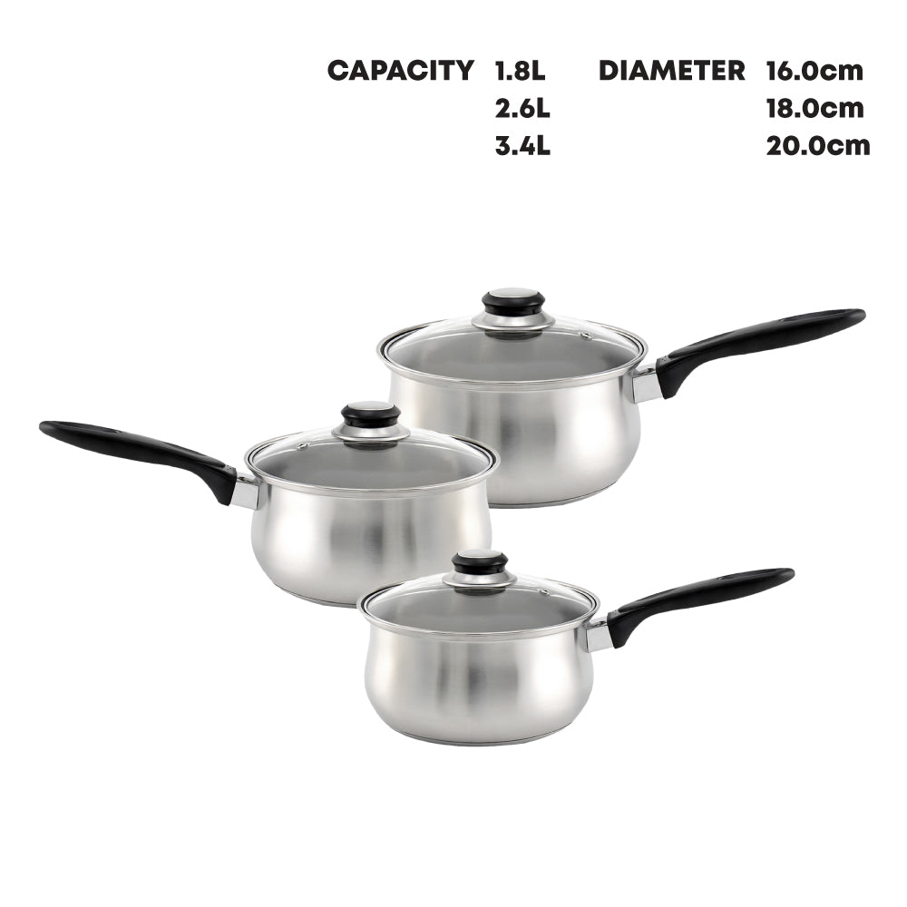 Lustro Stainless Steel Saucepan Set 3pc