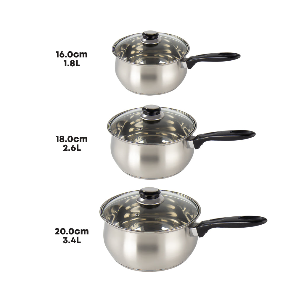 Lustro Stainless Steel Saucepan Set 3pc