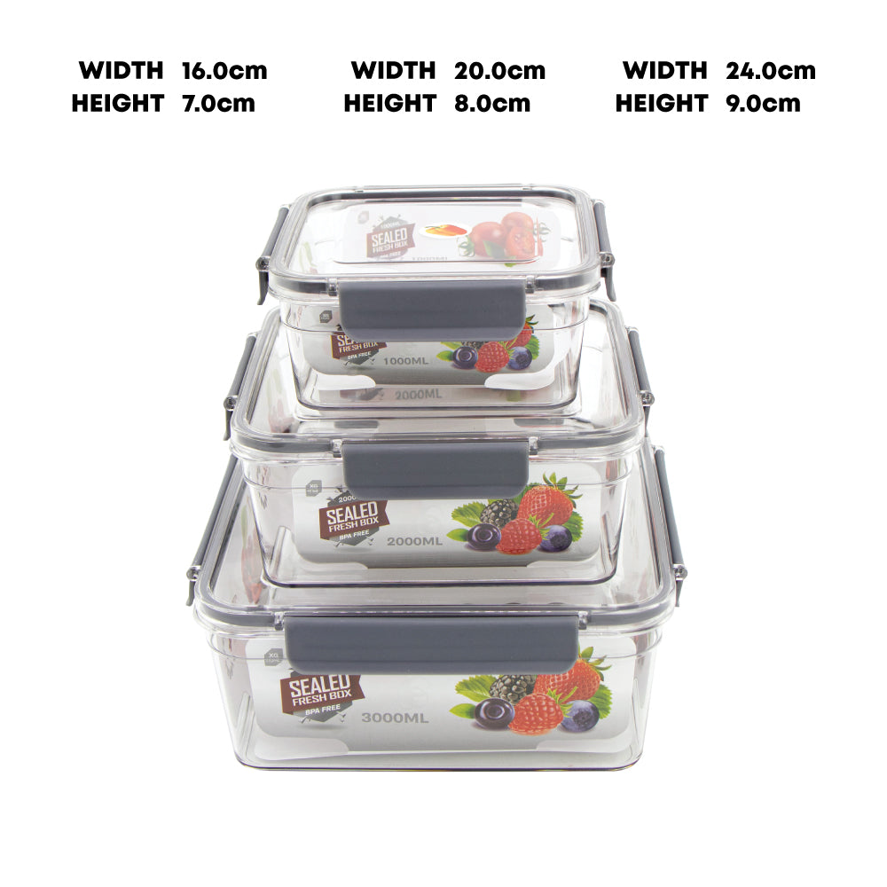 SQ Professional Plastic Sealed Food Storage Container 3pc Set