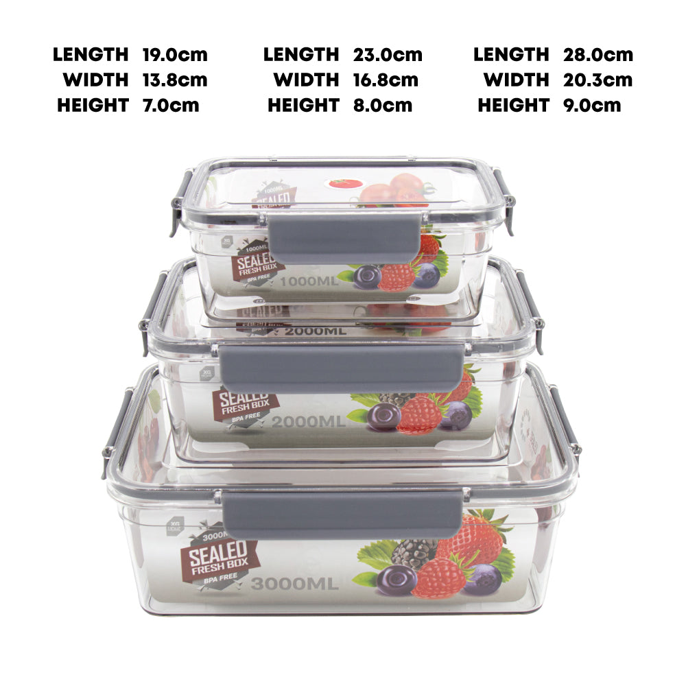 SQ Professional Plastic Sealed Food Storage Container 3pc Set