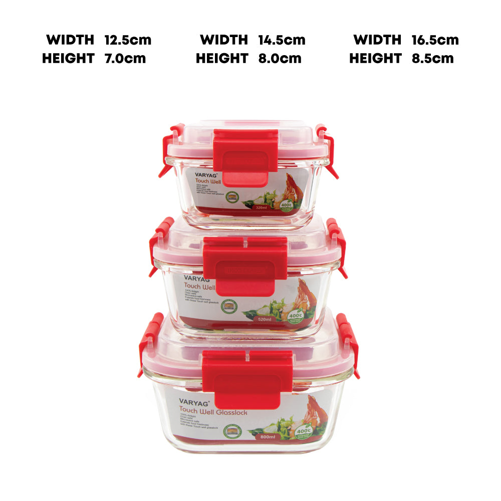 SQ Professional Glass Food Storage Container Set 3pc