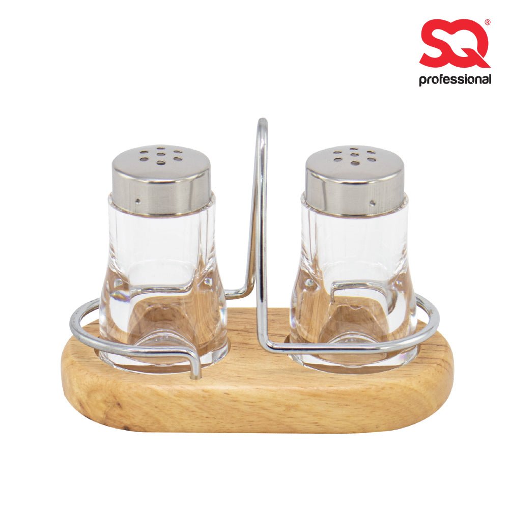 SQ Professional Salt and Pepper Shaker with Wooden Holder