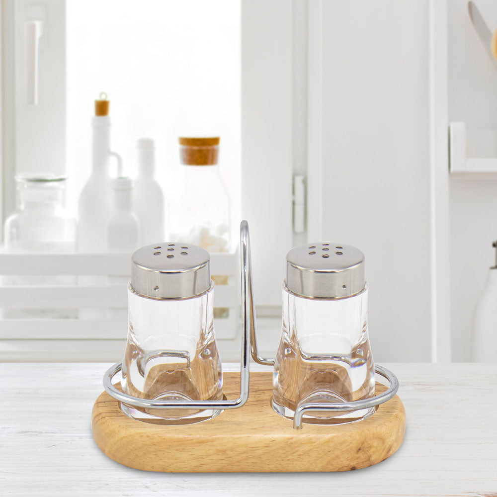 SQ Professional Salt and Pepper Shaker with Wooden Holder