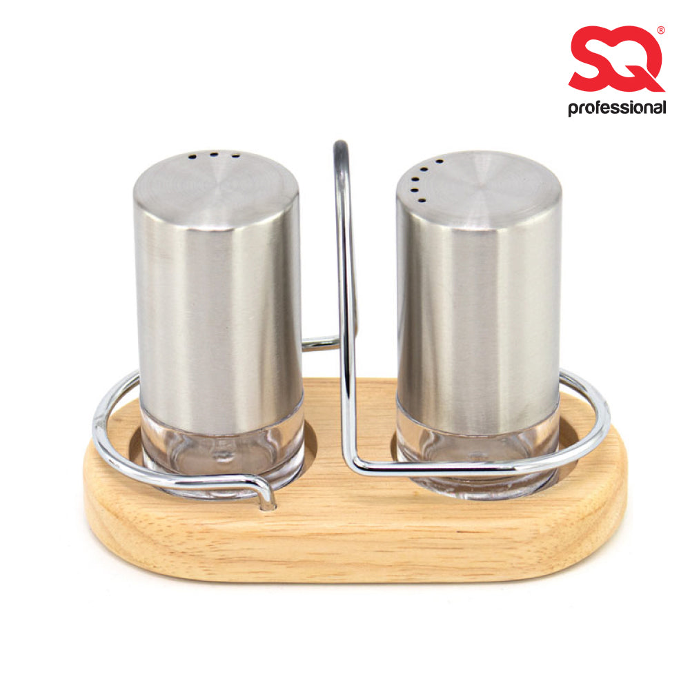 SQ Professional Salt and Pepper Shaker with Wooden Holder