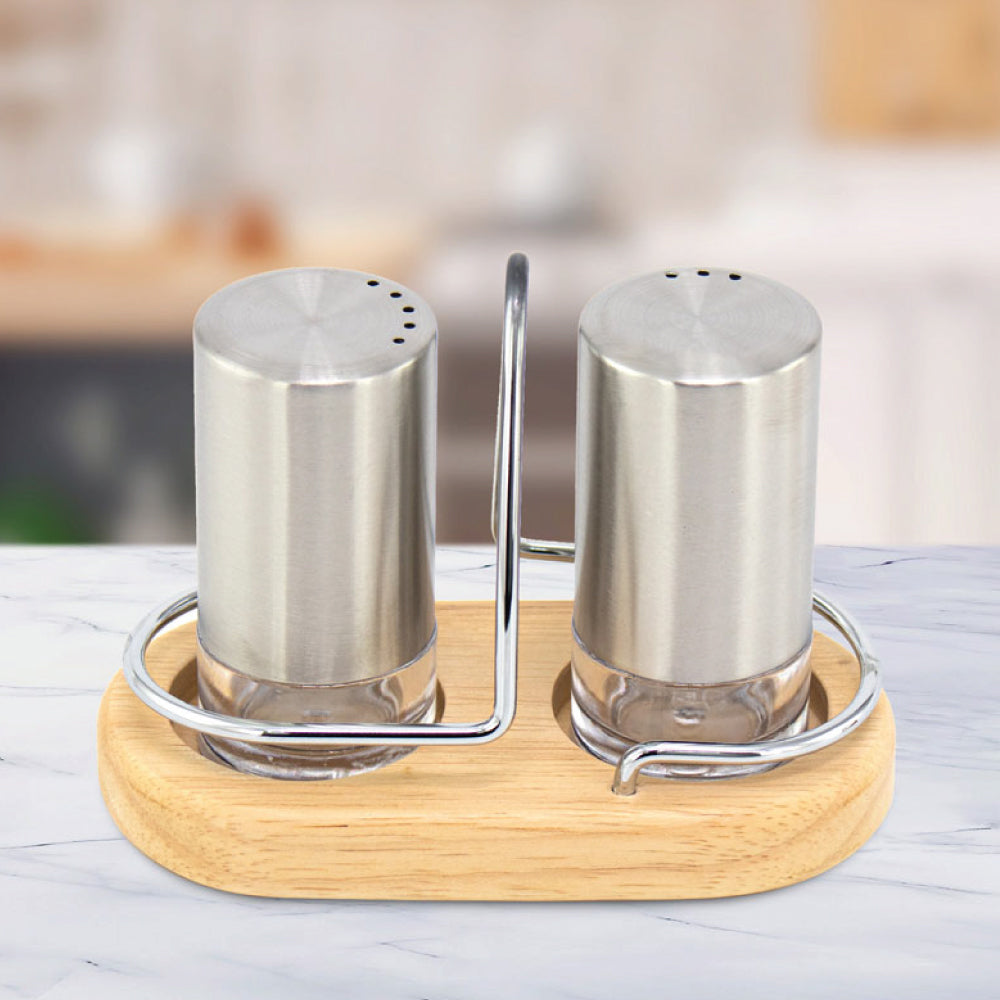 SQ Professional Salt and Pepper Shaker with Wooden Holder