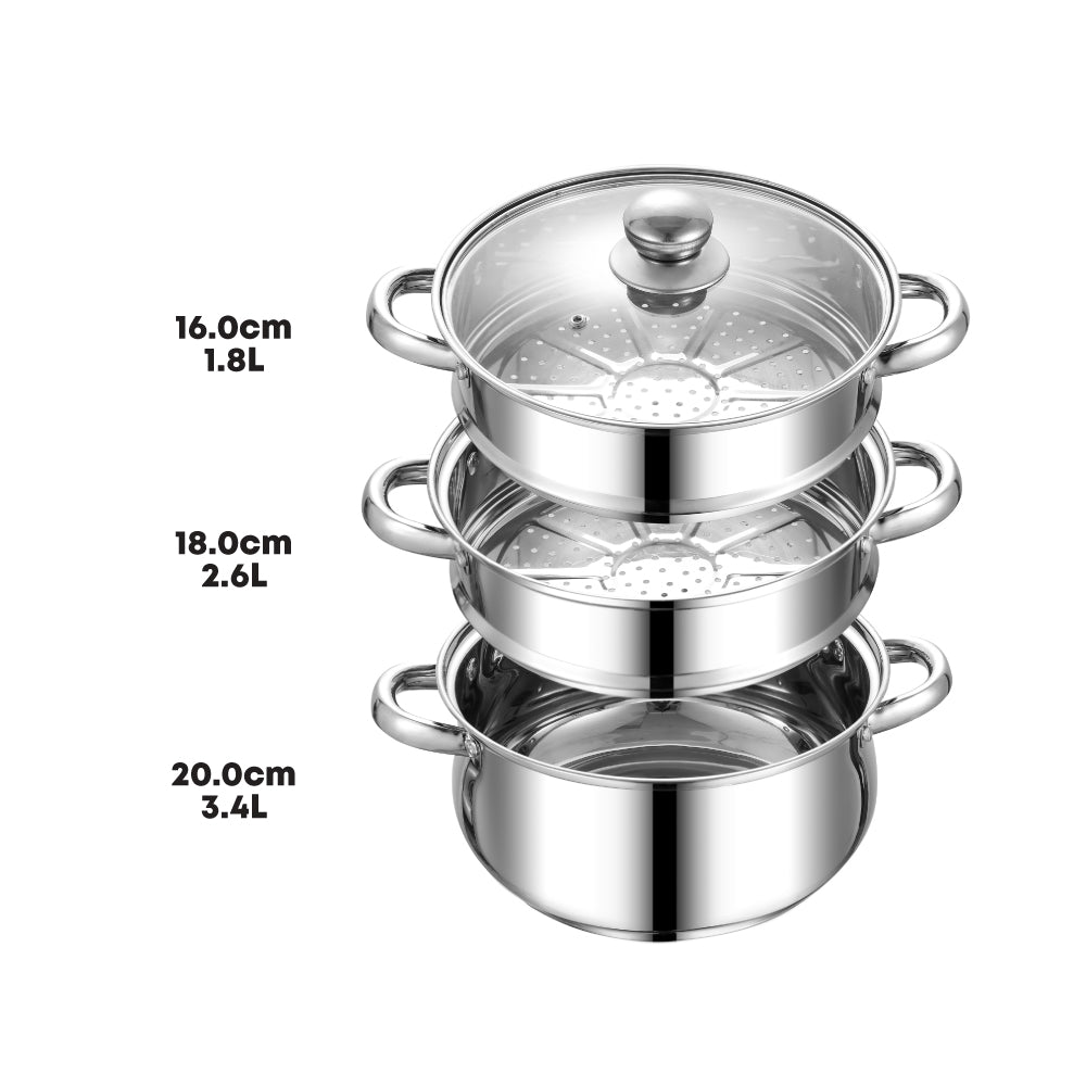 Lustro Stainless Steel 3-tier Steamer