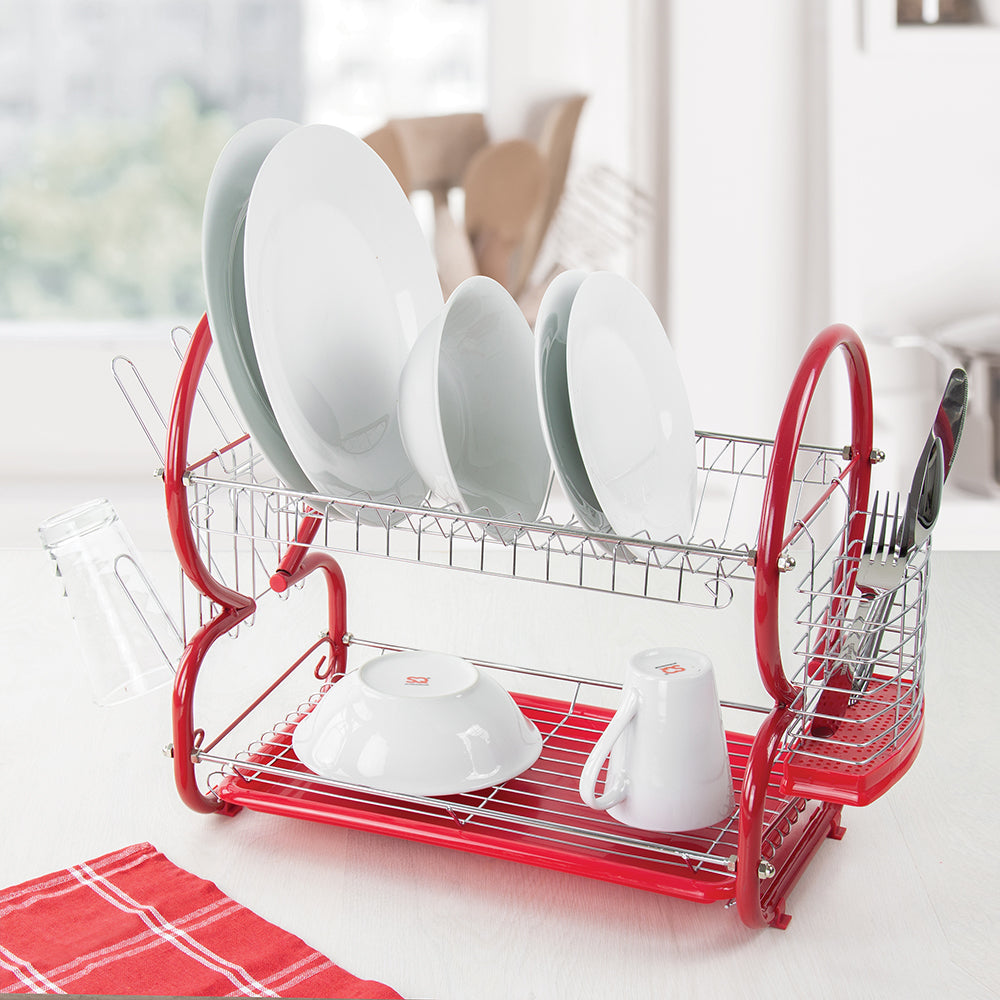 SQ Professional Stainless Steel 2-Tier Dish Rack with a Draining Tray
