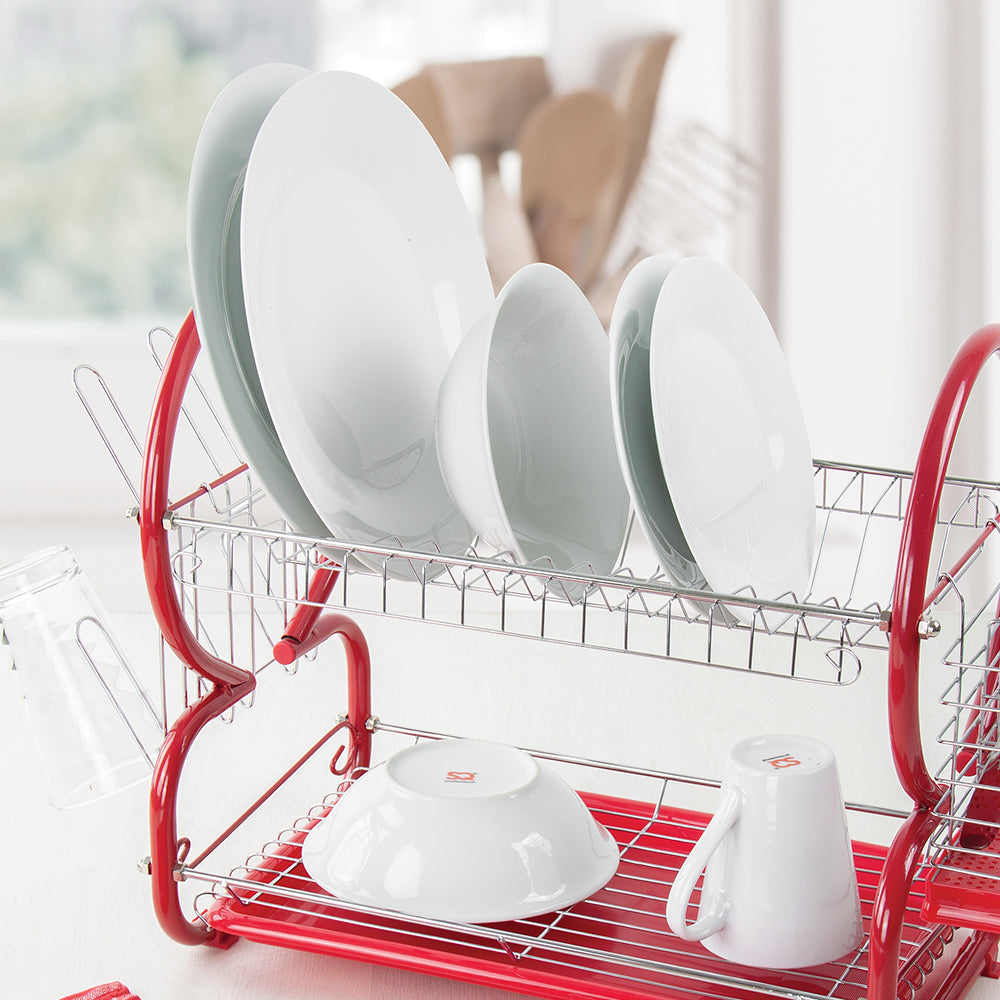 SQ Professional Stainless Steel 2-Tier Dish Rack with a Draining Tray
