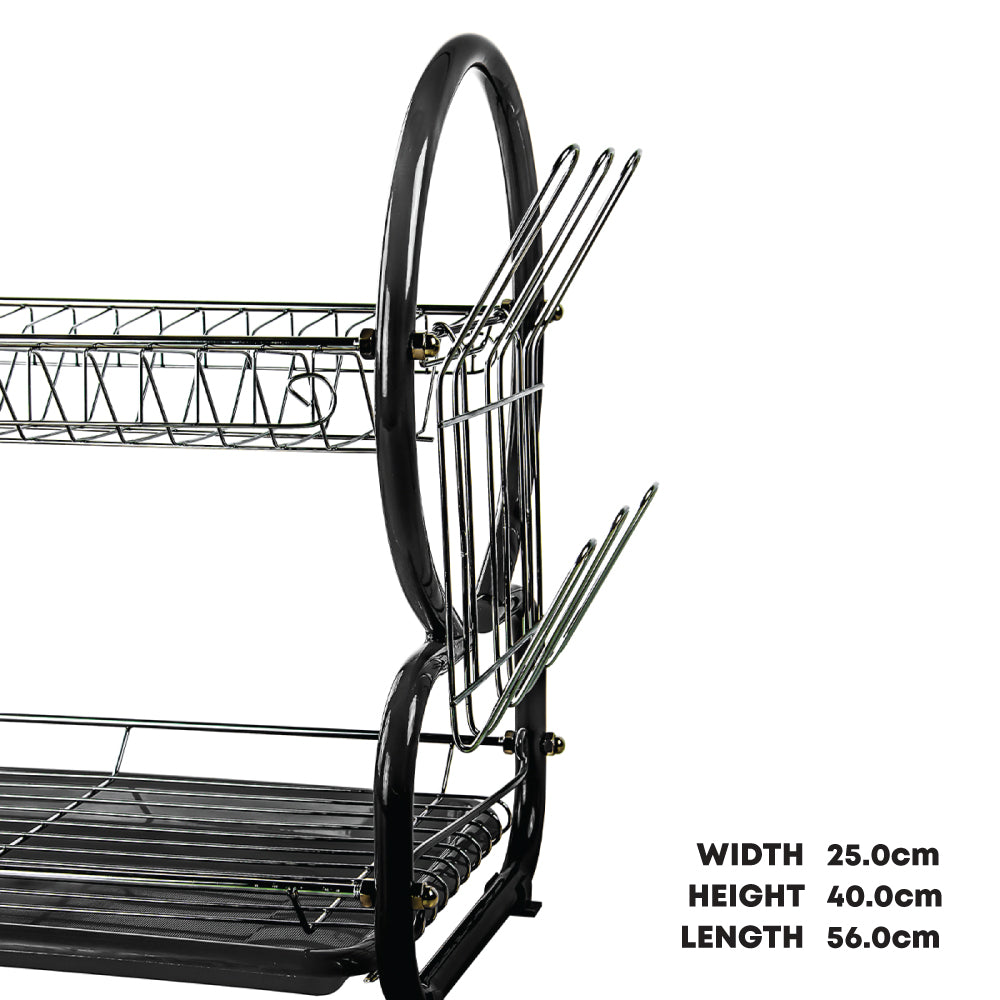 SQ Professional Stainless Steel 2-Tier Dish Rack with a Draining Tray