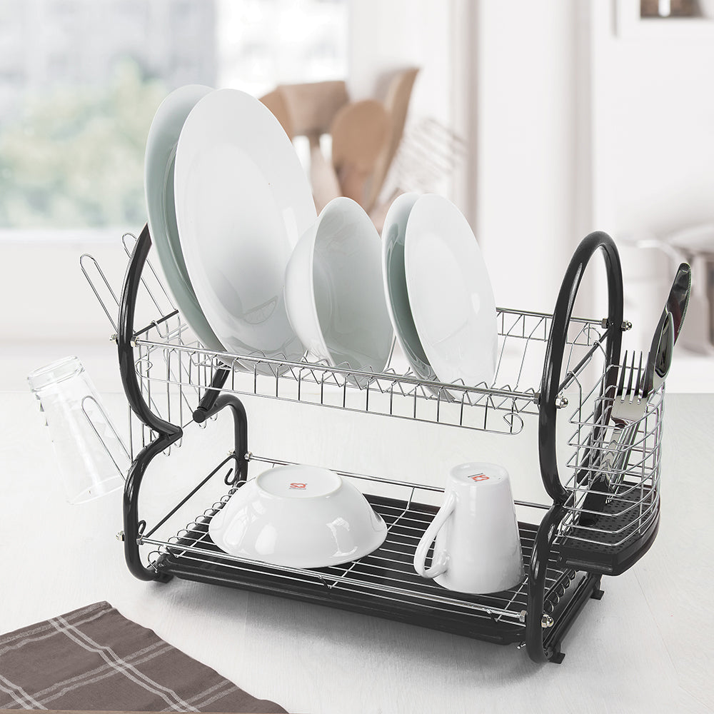 SQ Professional Stainless Steel 2-Tier Dish Rack with a Draining Tray