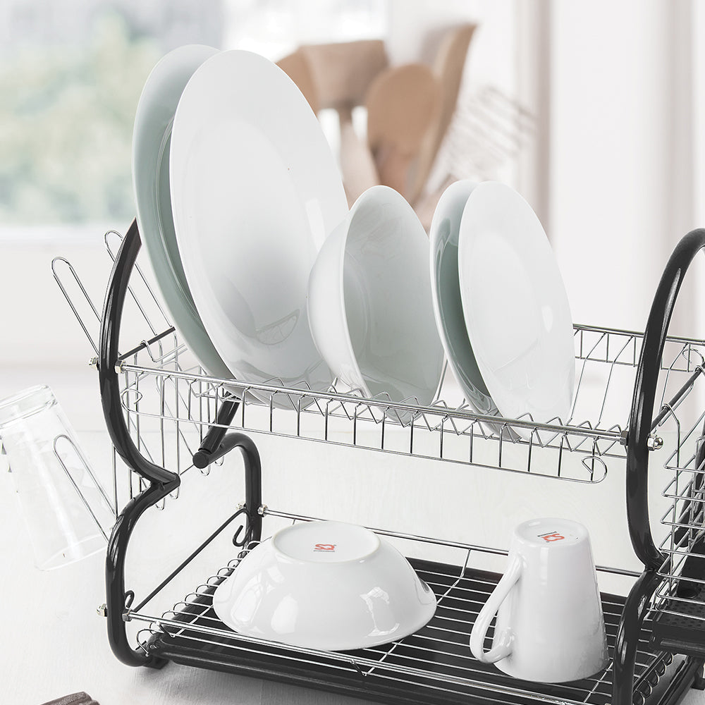 SQ Professional Stainless Steel 2-Tier Dish Rack with a Draining Tray