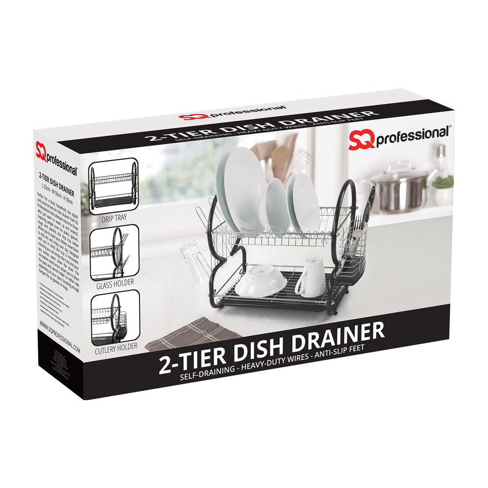 SQ Professional Stainless Steel 2-Tier Dish Rack with a Draining Tray