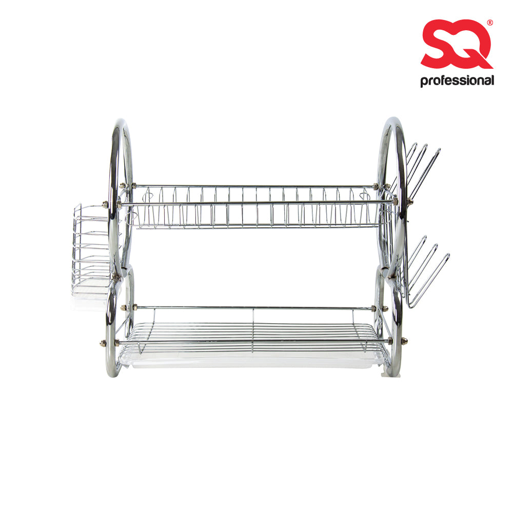 SQ Professional Stainless Steel 2-Tier Dish Rack with a Draining Tray