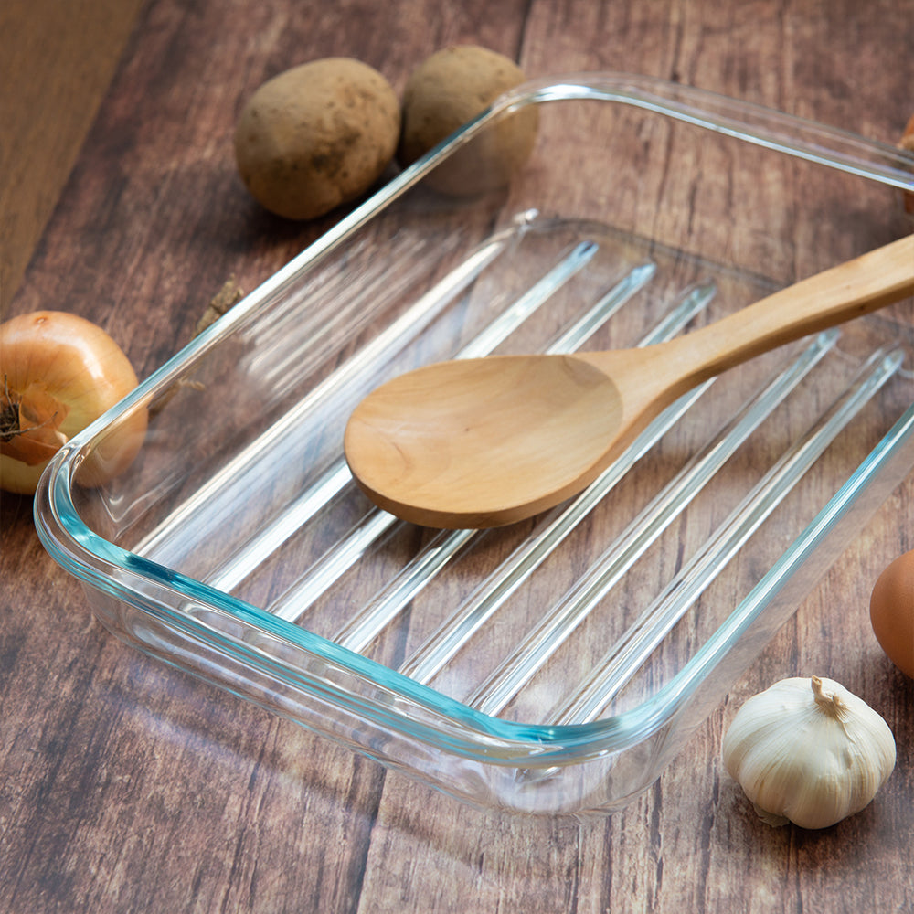 Durane Rectangular Tempered Glass Ribbed Roaster