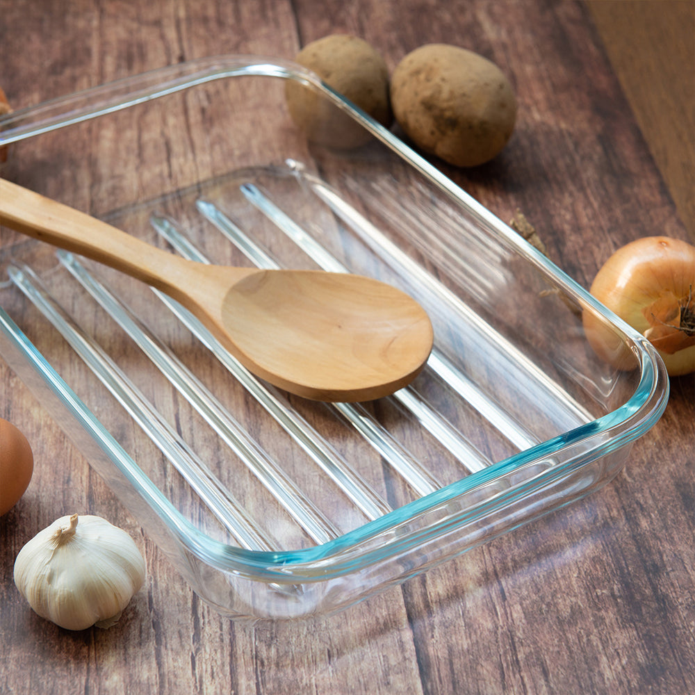 Durane Rectangular Tempered Glass Ribbed Roaster