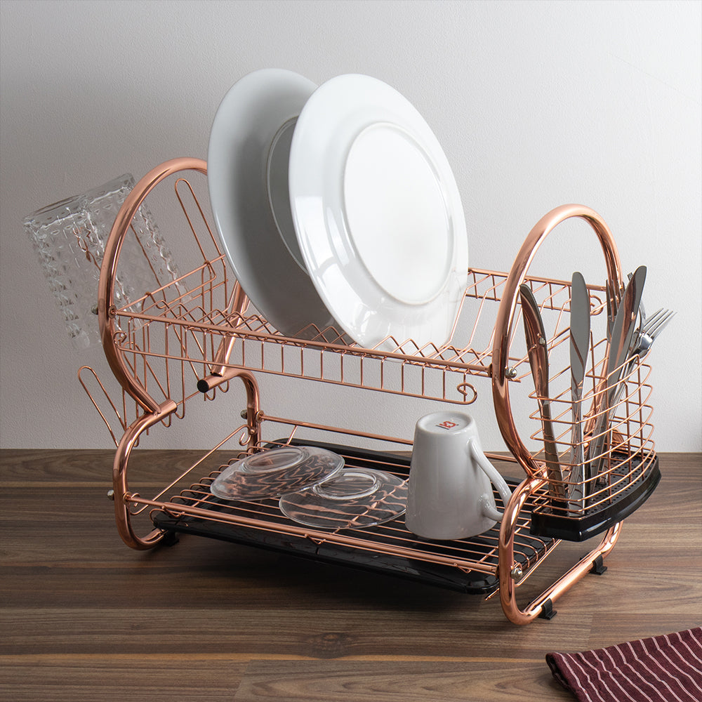 SQ Professional Stainless Steel 2-Tier Dish Rack with a Draining Tray