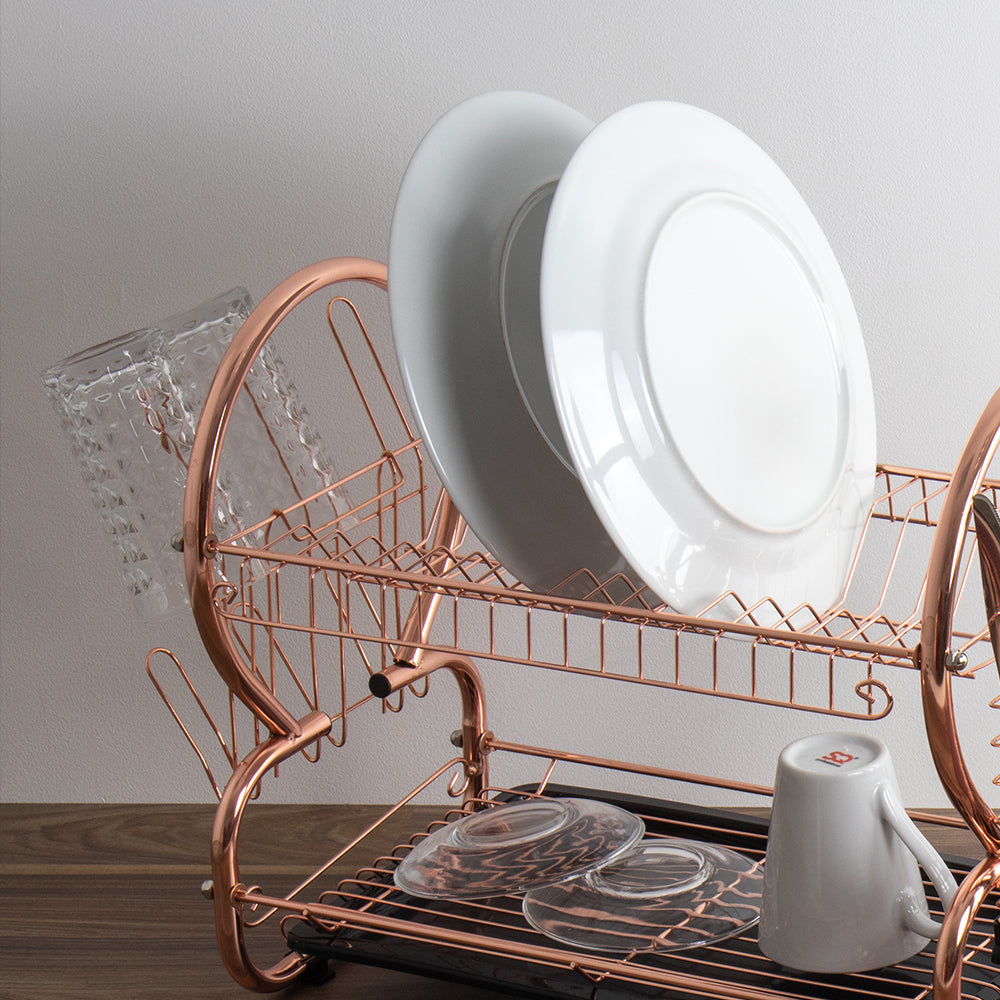 SQ Professional Stainless Steel 2-Tier Dish Rack with a Draining Tray