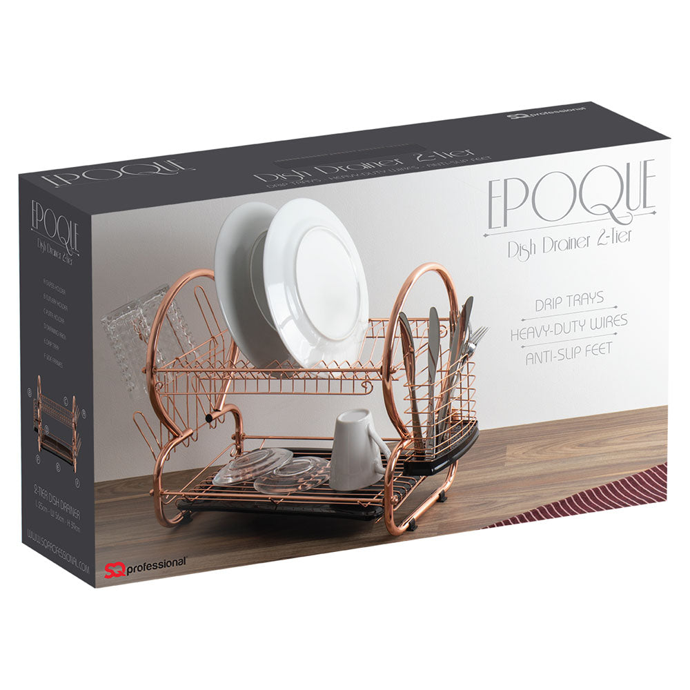 SQ Professional Stainless Steel 2-Tier Dish Rack with a Draining Tray