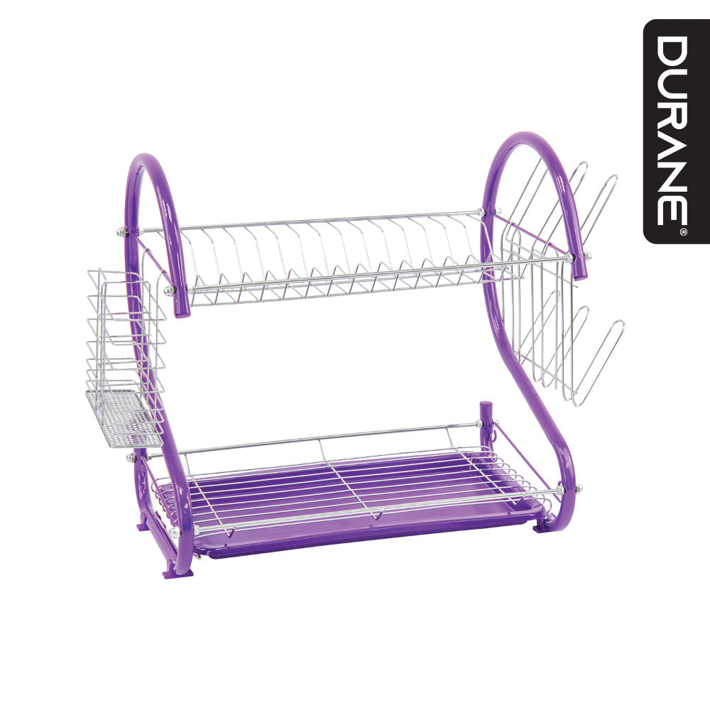 Durane 2 Tier Dish Drainer With Glass Holder & Drip Tray (Pink)