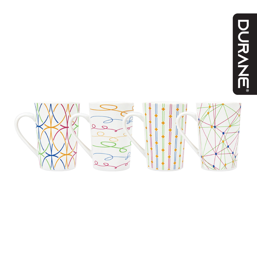 Durane Geometry 400ml Ceramic Mug 4pc Set