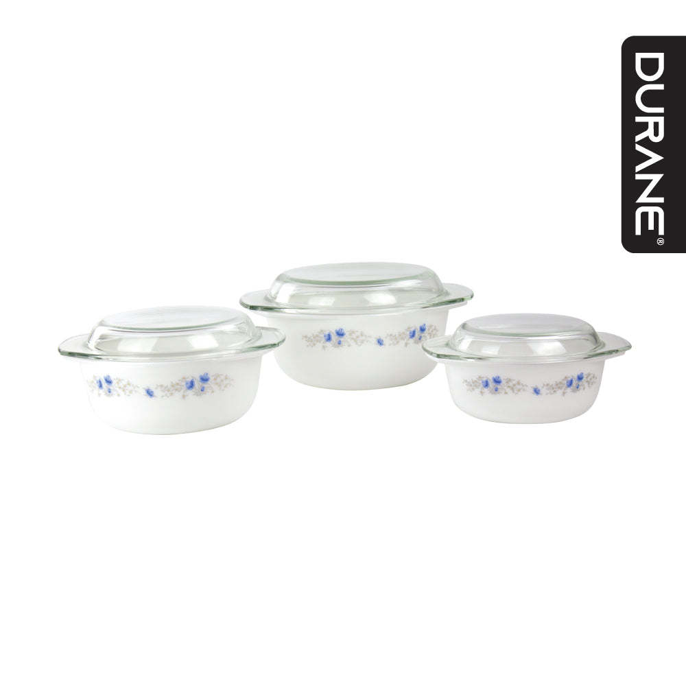 Durane Opal Glass Casserole Set with Lids 3pc