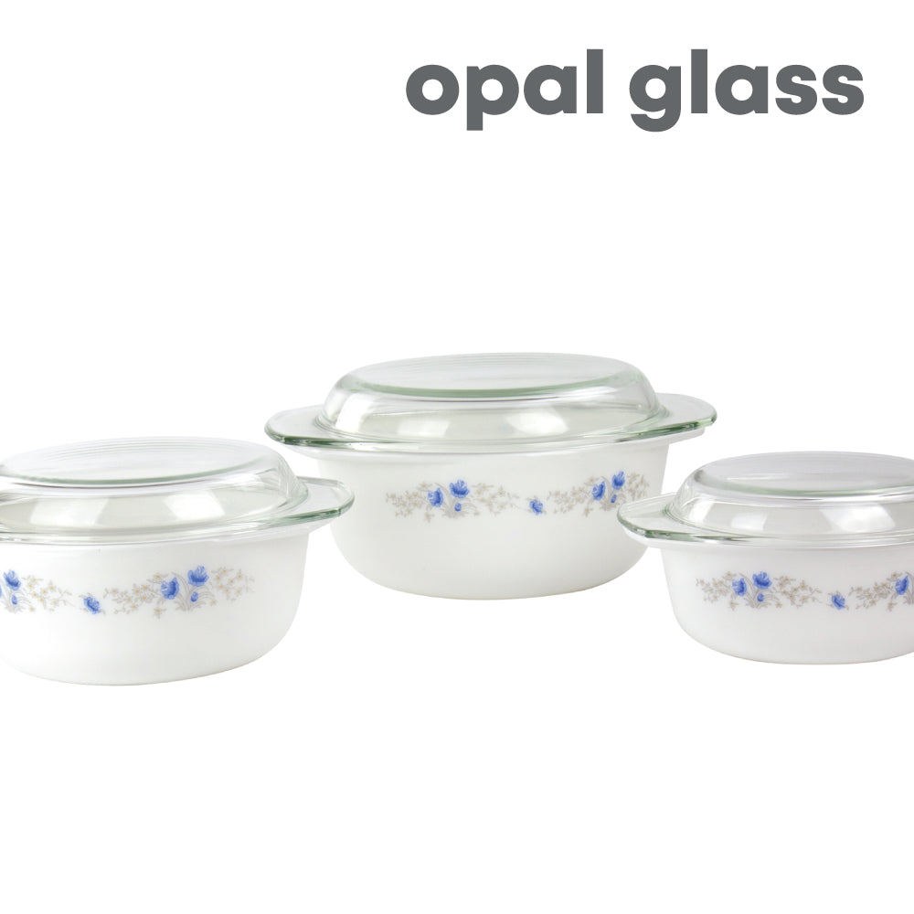 Durane Opal Glass Casserole Set with Lids 3pc