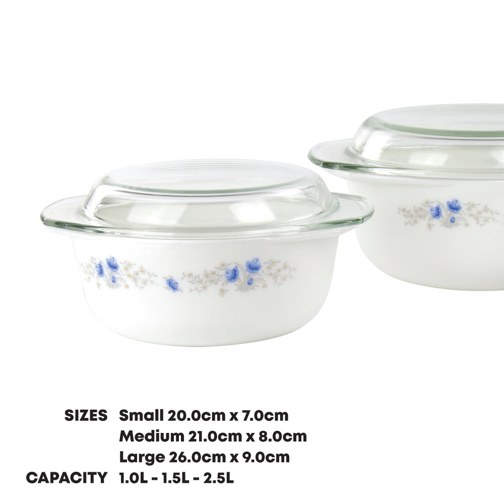 Durane Opal Glass Casserole Set with Lids 3pc