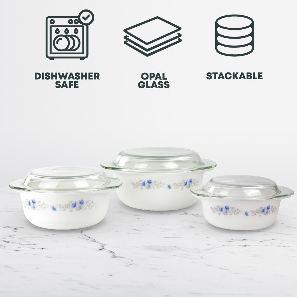 Durane Opal Glass Casserole Set with Lids 3pc