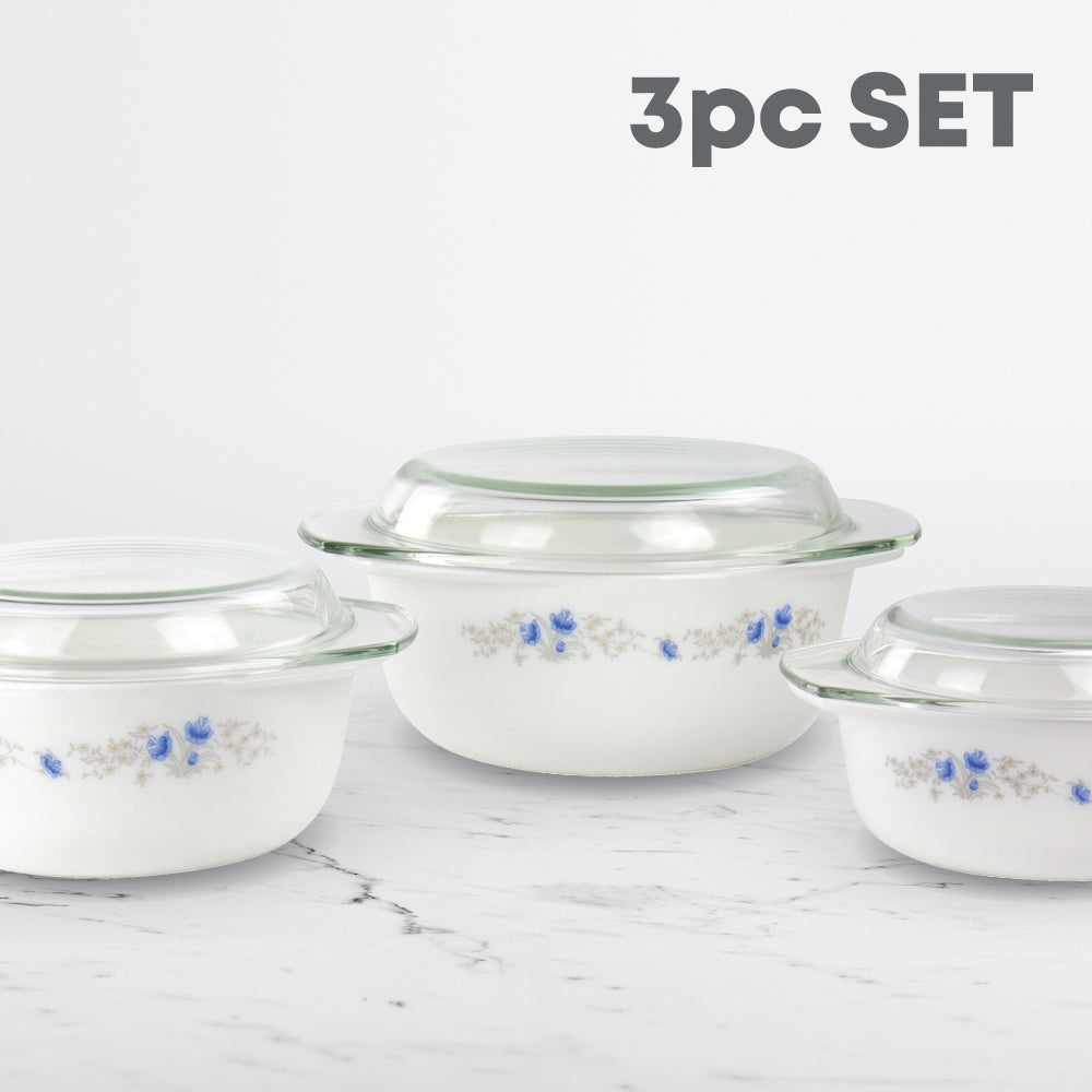 Durane Opal Glass Casserole Set with Lids 3pc