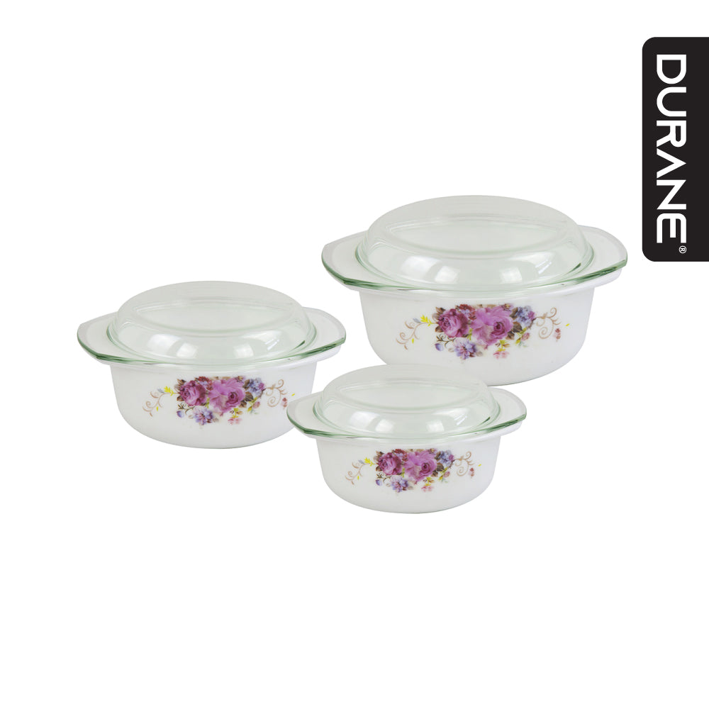 Durane Opal Glass Casserole Set with Lids 3pc