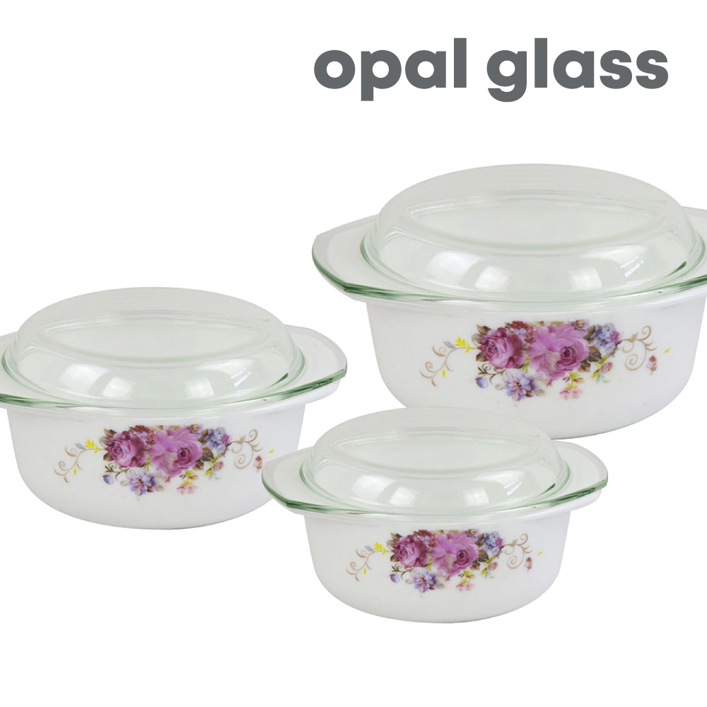 Durane Opal Glass Casserole Set with Lids 3pc