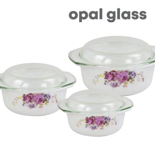 Durane Opal Glass Casserole Set with Lids 3pc