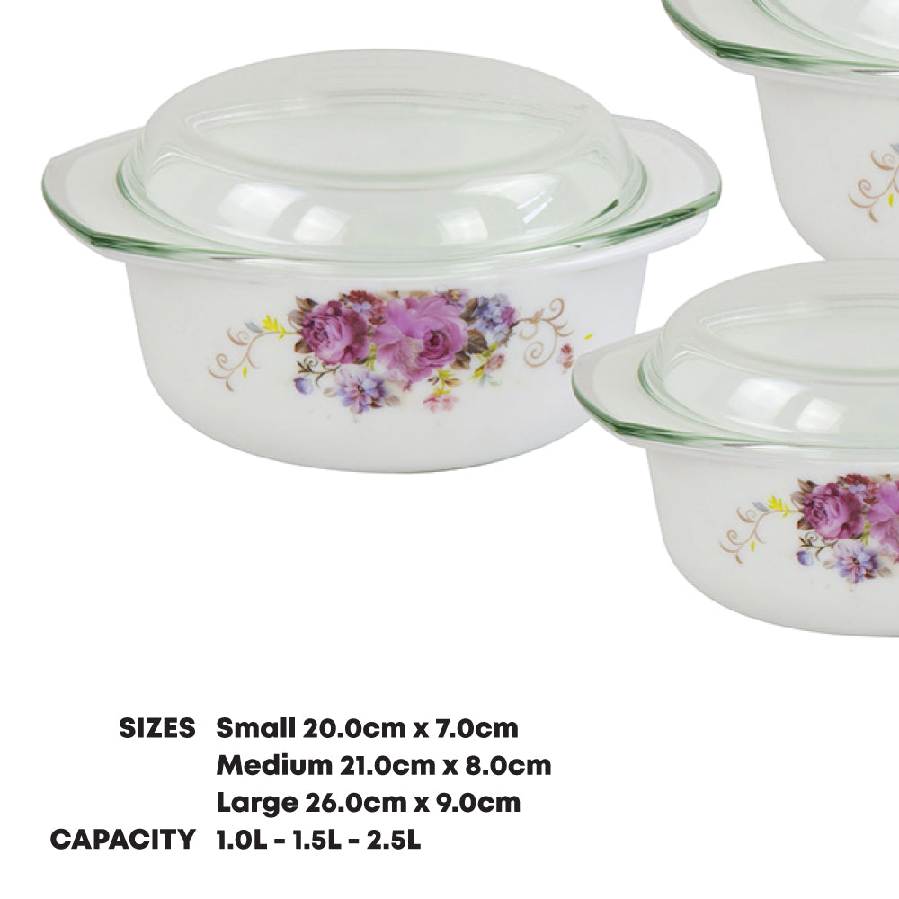 Durane Opal Glass Casserole Set with Lids 3pc