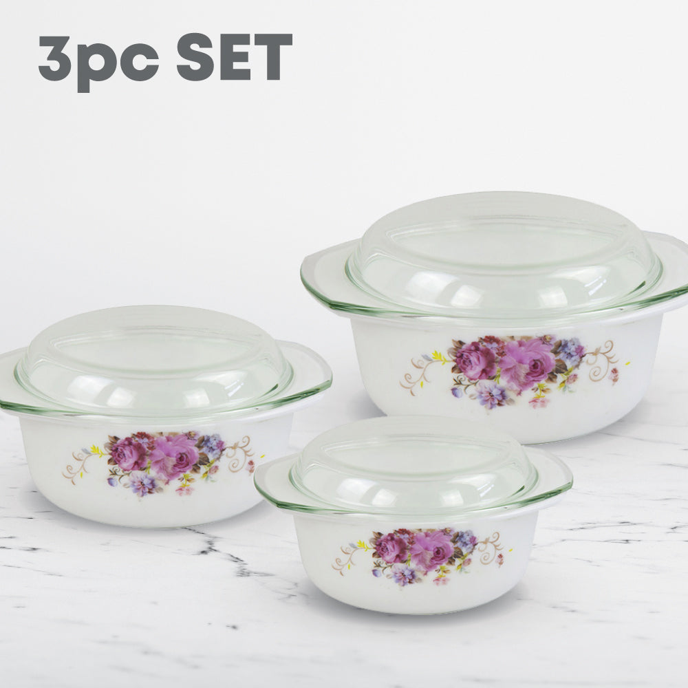 Durane Opal Glass Casserole Set with Lids 3pc