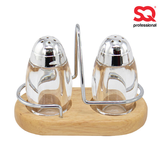 SQ Professional Salt and Pepper Shaker with Wooden Holder