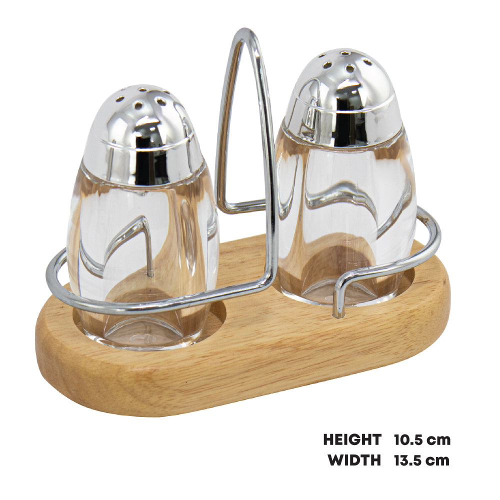 SQ Professional Salt and Pepper Shaker with Wooden Holder