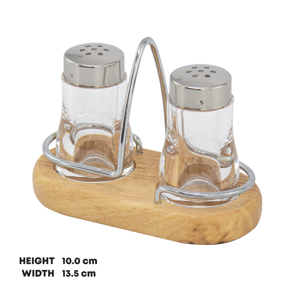 SQ Professional Salt and Pepper Shaker with Wooden Holder