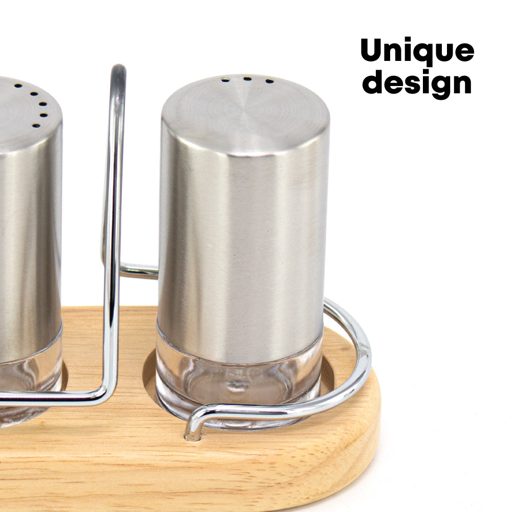 SQ Professional Salt and Pepper Shaker with Wooden Holder