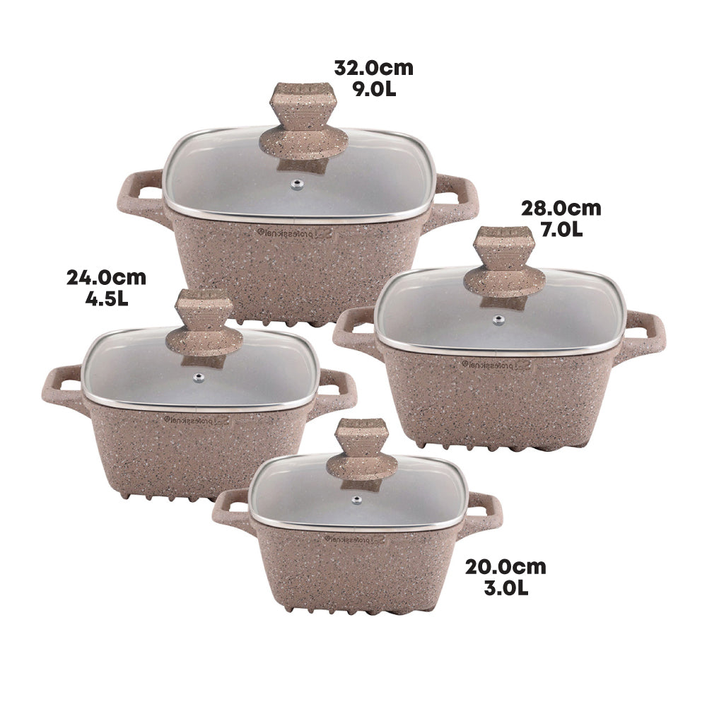 SQ Professional Nea Marbell Square Stockpot Set 4pc