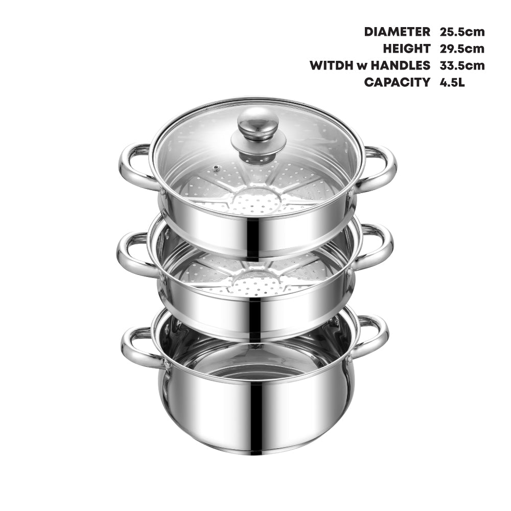 Lustro Stainless Steel 3-tier Steamer