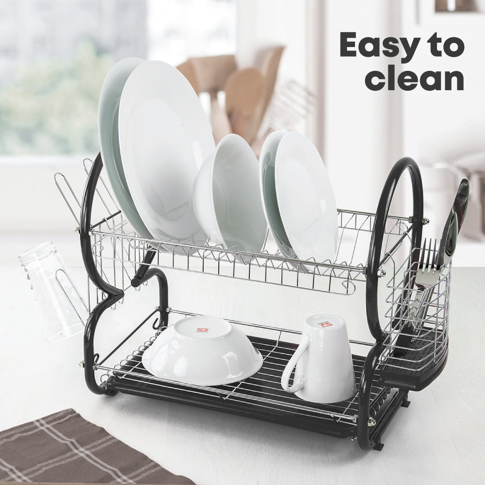SQ Professional Stainless Steel 2-Tier Dish Rack with a Draining Tray