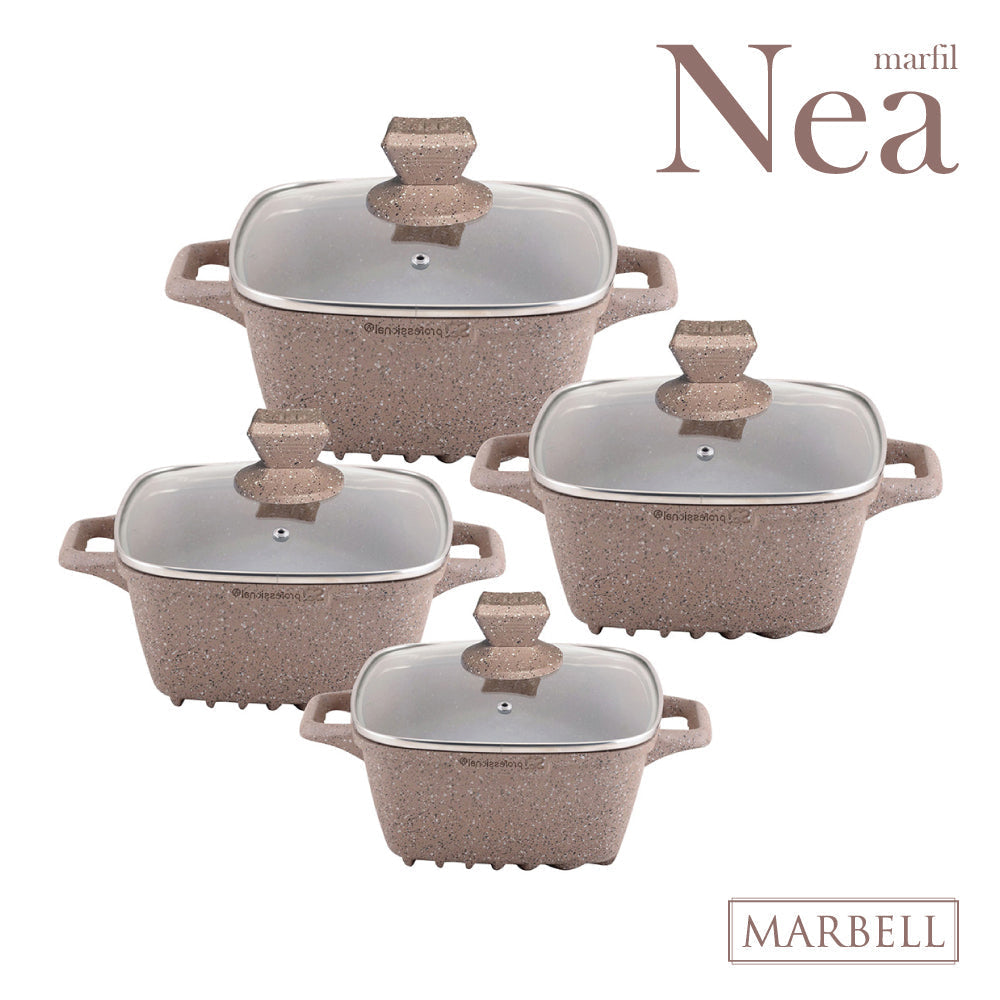 SQ Professional Nea Marbell Square Stockpot Set 4pc