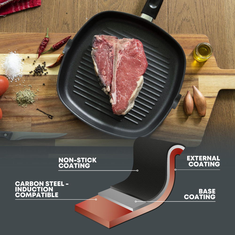 SQ Professional Ultimate Carbon Steel Grill Pan Square/28cm - www.bargainshack.co.uk