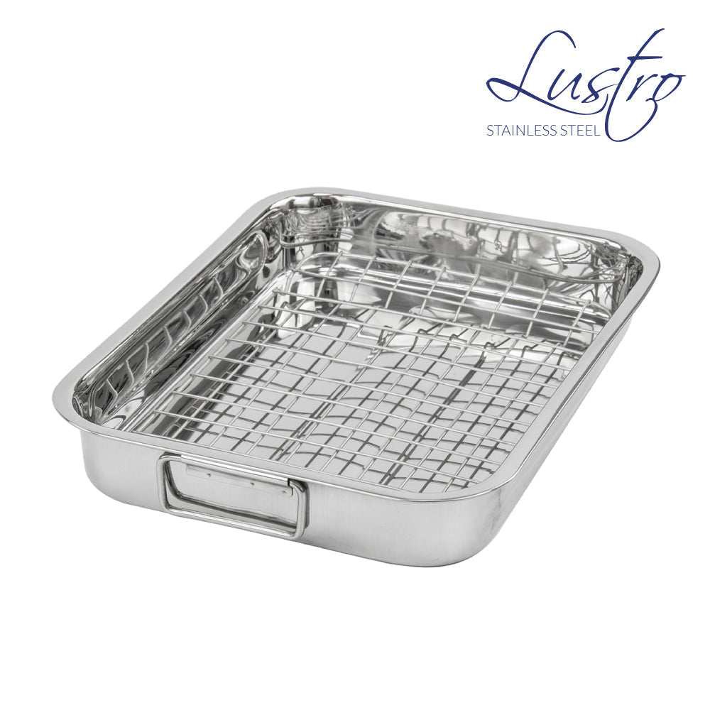 SQ Professional Lustro Stainless Steel Roasting Tin with Rack/  42x30.5cm - www.bargainshack.co.uk