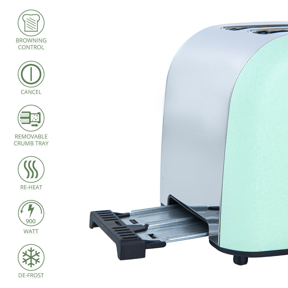 SQ Professional Epoque Stainless Steel 2 Slot Toaster/900W/ Green - www.bargainshack.co.uk