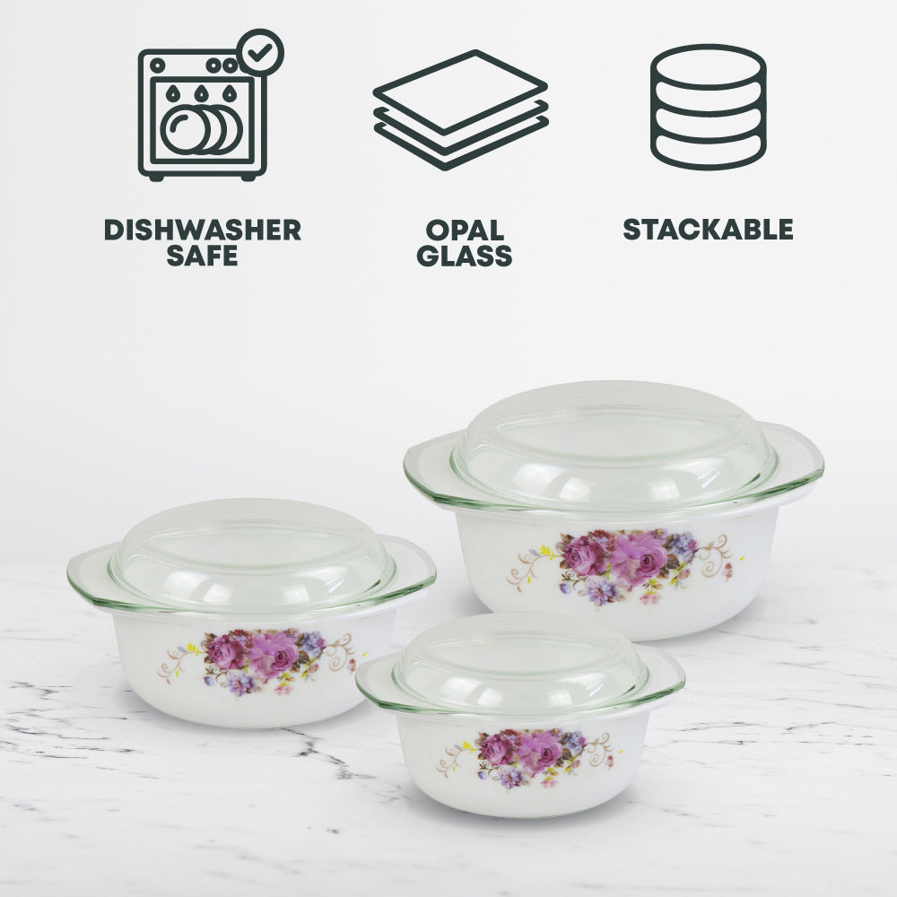 Durane Opal Glass Casserole Set with Lids 3pc